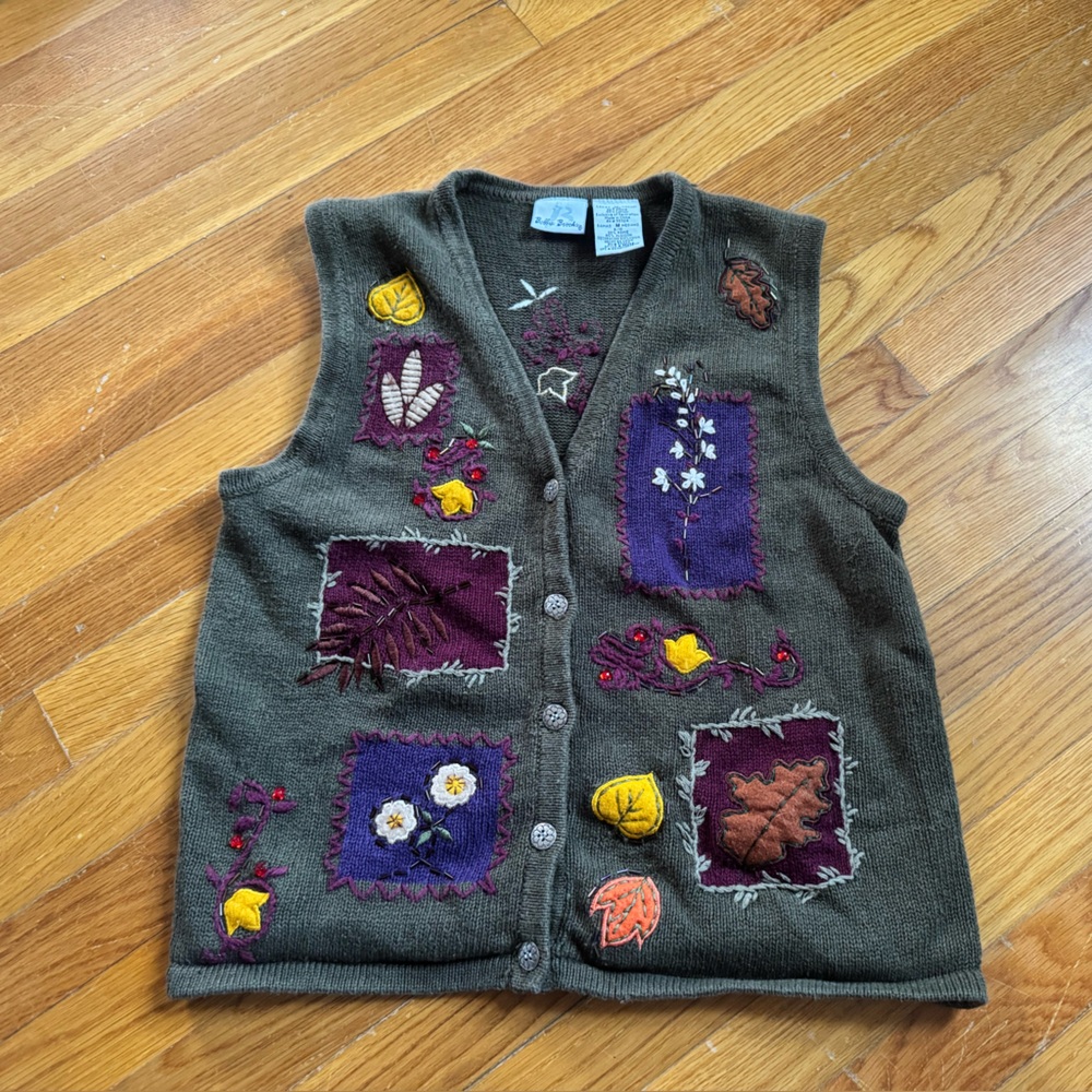 Bobbie Brooks Women's Sweater Vest - Green and Purple